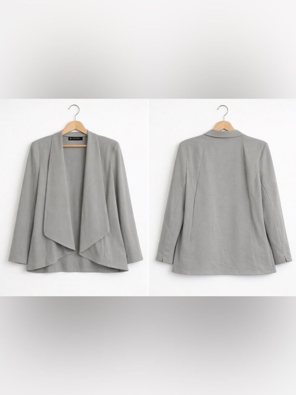 H by Halston Gray Drape Blazer Open Front Stretch Jacket Size 14